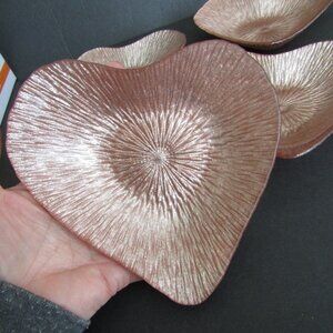 Akcam Peachy Pink Glitter Glass Heart Appetizer Dessert Plates Dish Set of 4